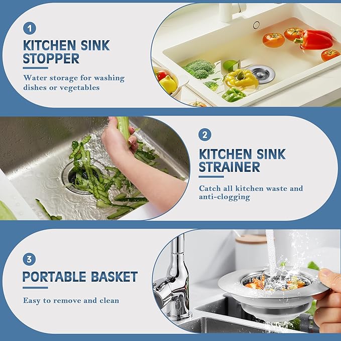 🏆Flash Sale⚡ 30K+ SOLD!🔥- Upgraded 3 in 1 Kitchen Sink Drain Strainer