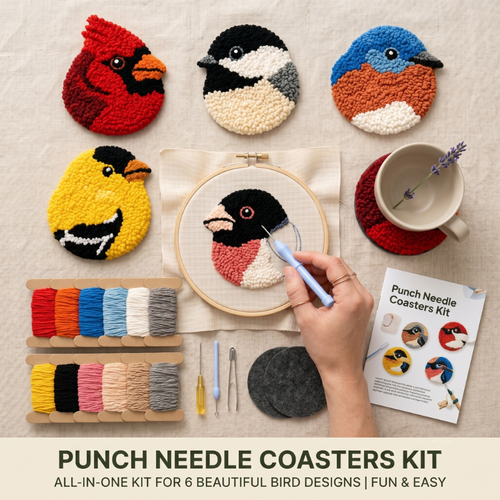 🧵Beginner-Friendly🐦DIY Bird Coasters Punch Needle Kit
