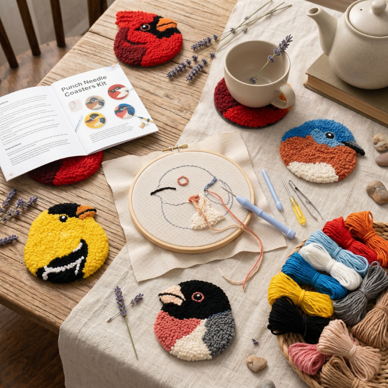 🧵Beginner-Friendly🐦DIY Bird Coasters Punch Needle Kit