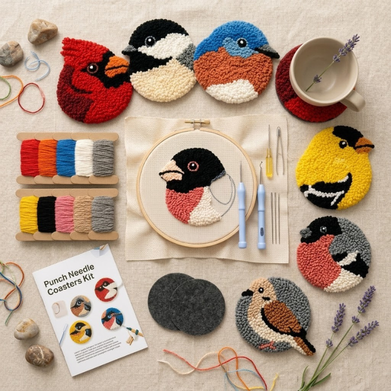 🧵Beginner-Friendly🐦DIY Bird Coasters Punch Needle Kit
