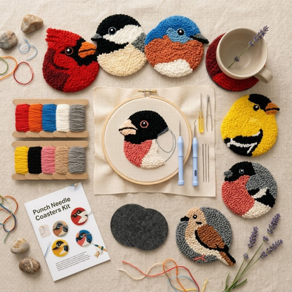 🧵Beginner-Friendly🐦DIY Bird Coasters Punch Needle Kit
