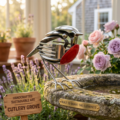 Handmade Silver Robin Garden Sculpture