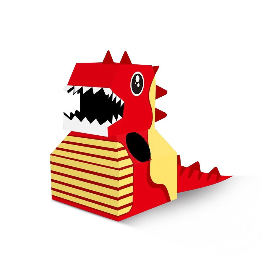 DIY Assembling dinosaur costumes in cardboard boxes