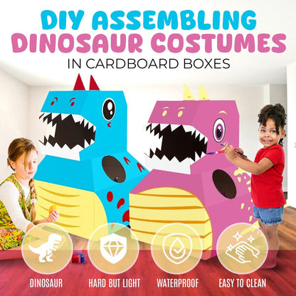 DIY Assembling dinosaur costumes in cardboard boxes