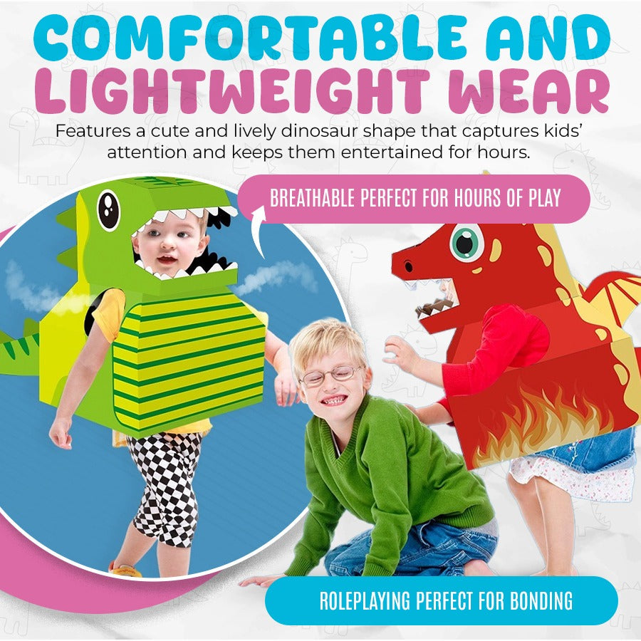 DIY Assembling dinosaur costumes in cardboard boxes