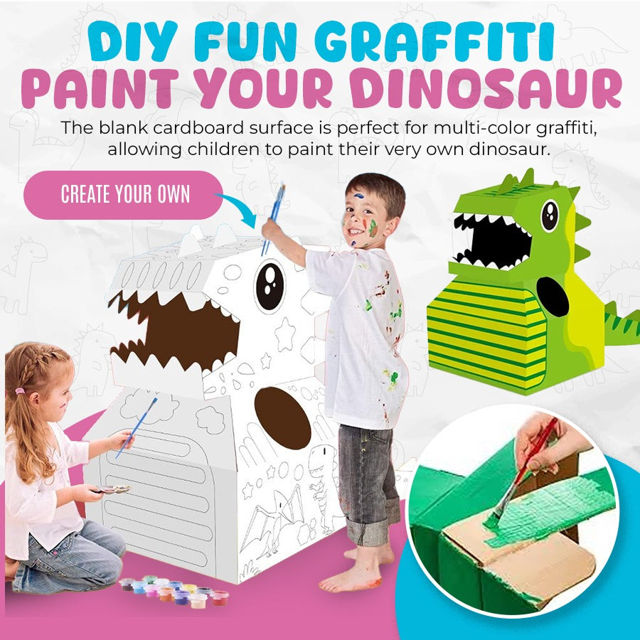 DIY Assembling dinosaur costumes in cardboard boxes