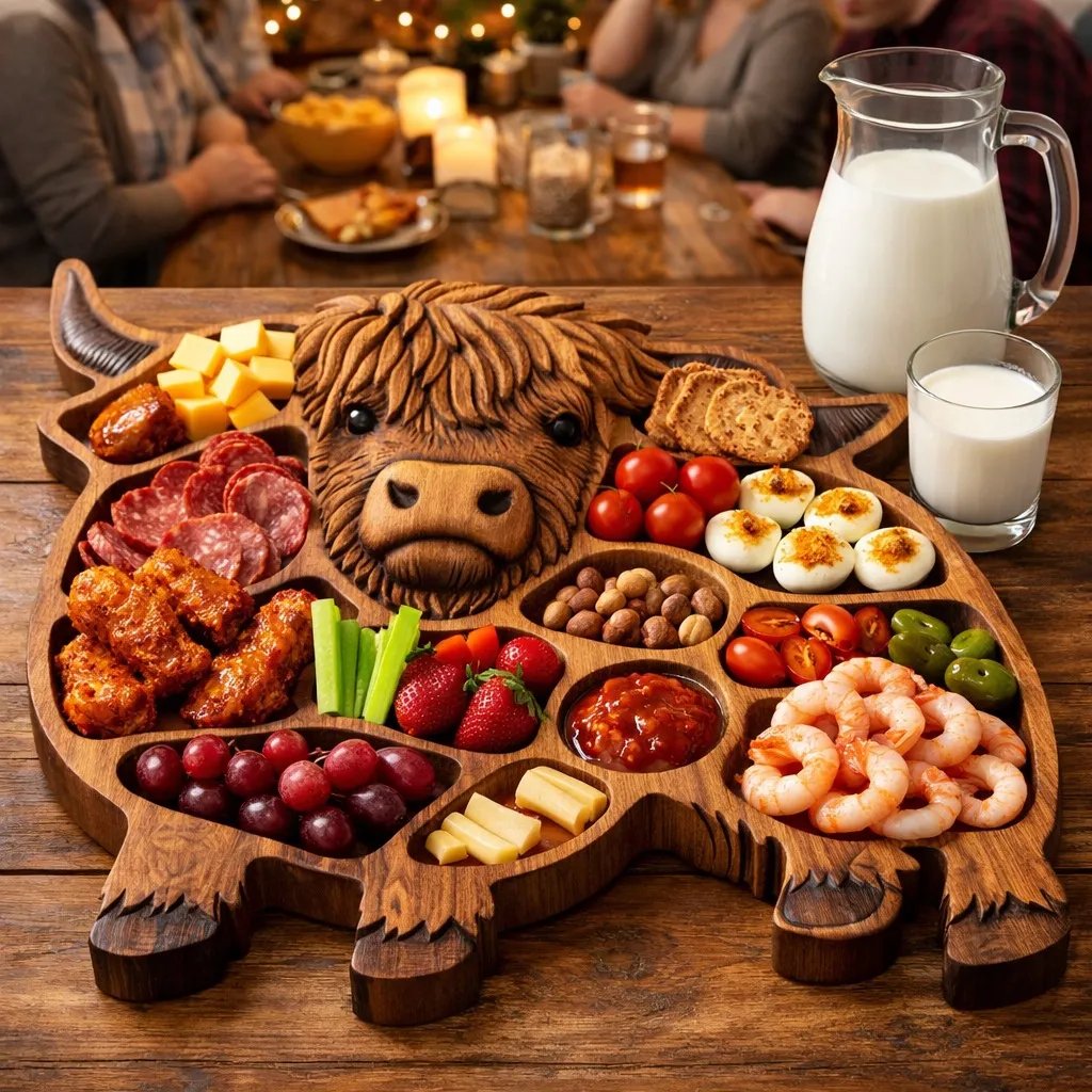 🐮 Highland Cow Oak Charcuterie Board