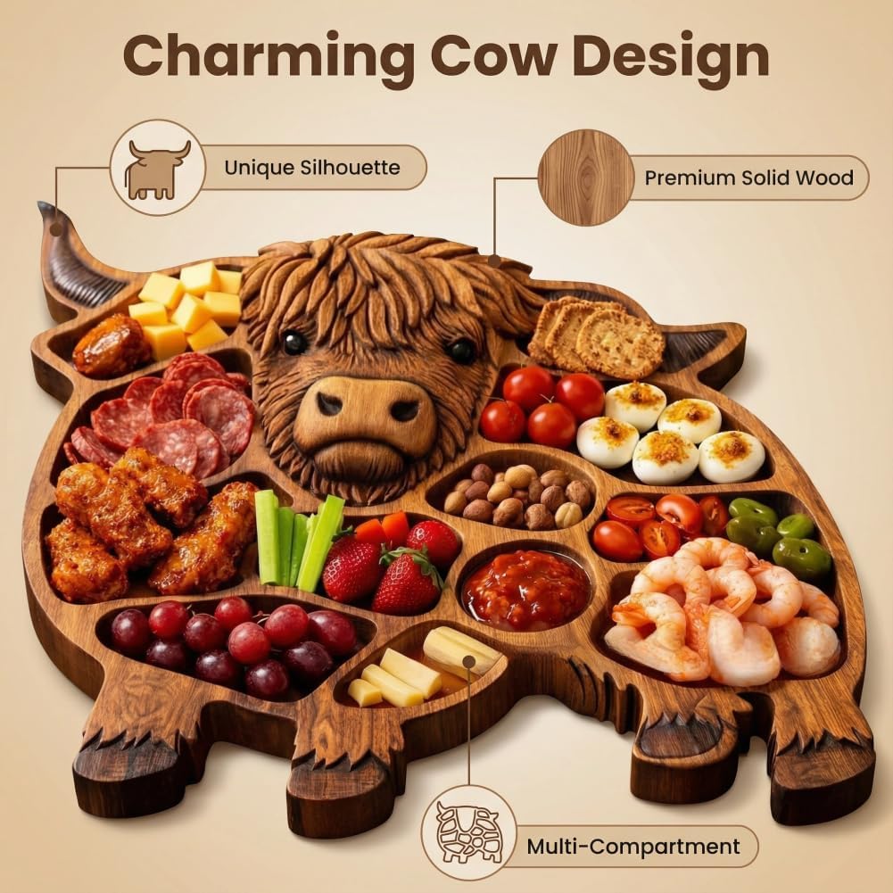 🐮 Highland Cow Oak Charcuterie Board