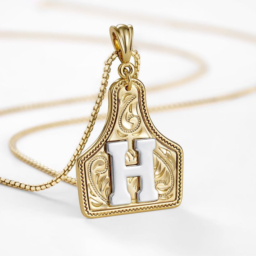 Custom Letter Pendant Cow Tag Initial Necklace 🤠