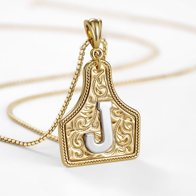 Custom Letter Pendant Cow Tag Initial Necklace 🤠