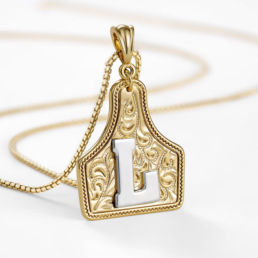 Custom Letter Pendant Cow Tag Initial Necklace 🤠