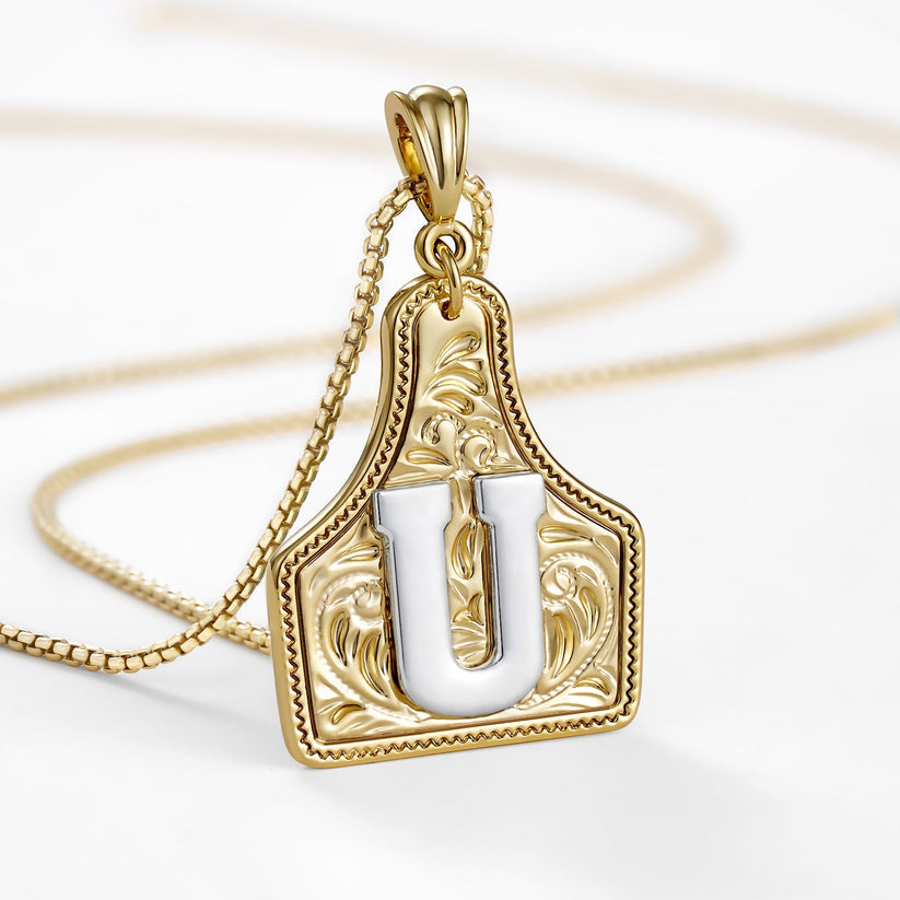 Custom Letter Pendant Cow Tag Initial Necklace 🤠