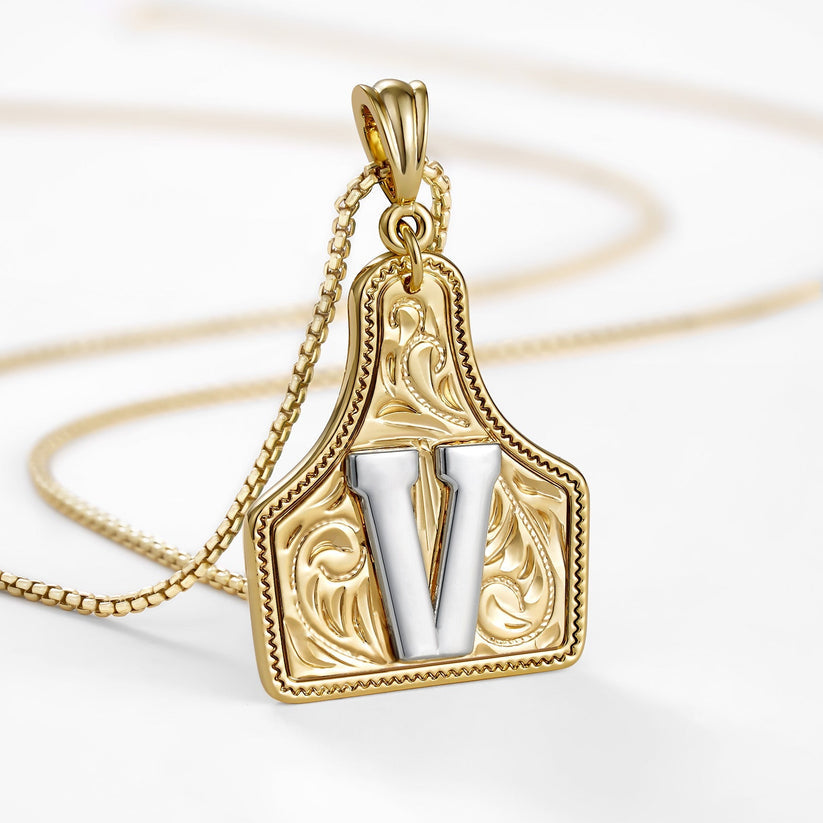 Custom Letter Pendant Cow Tag Initial Necklace 🤠