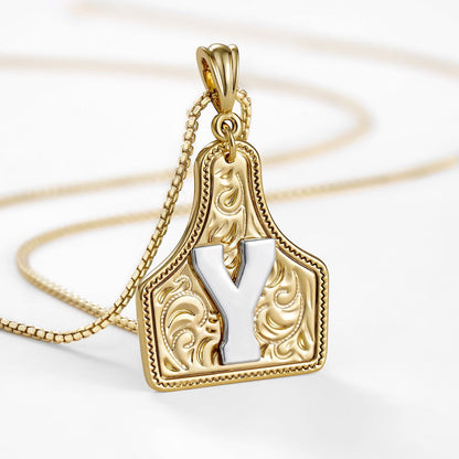 Custom Letter Pendant Cow Tag Initial Necklace 🤠