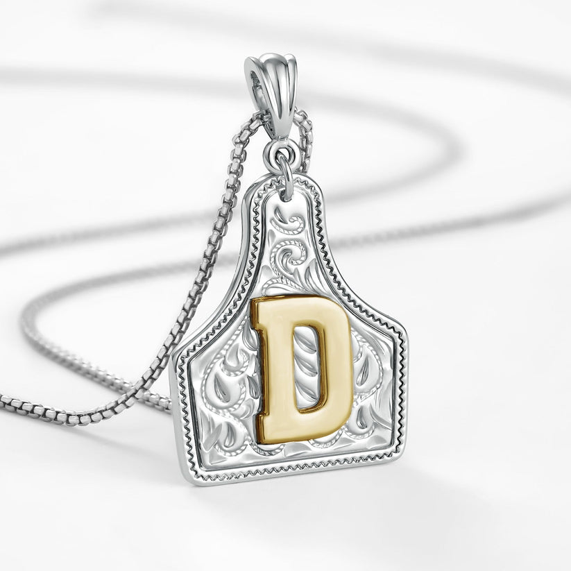 Custom Letter Pendant Cow Tag Initial Necklace 🤠