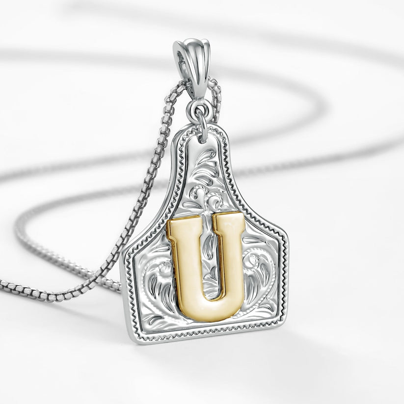 Custom Letter Pendant Cow Tag Initial Necklace 🤠