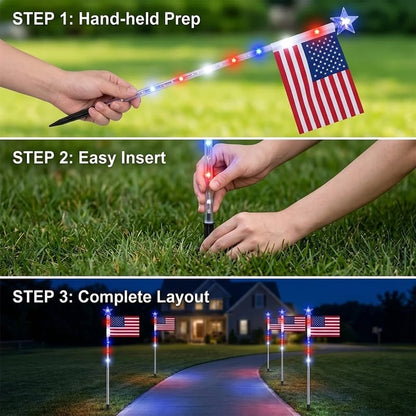 8 Solar American Flag Pathway Lights – Red, White & Blue Yard Glow for 250th Independence Celebration 🇺🇸✨