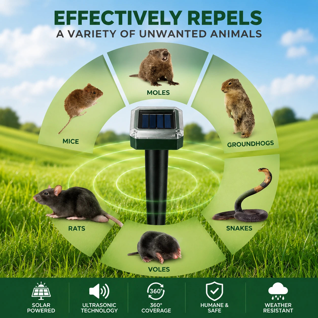 🌸Spring Sale 50% OFF☘️Solar Powered Waterproof Screw Mole Repellent