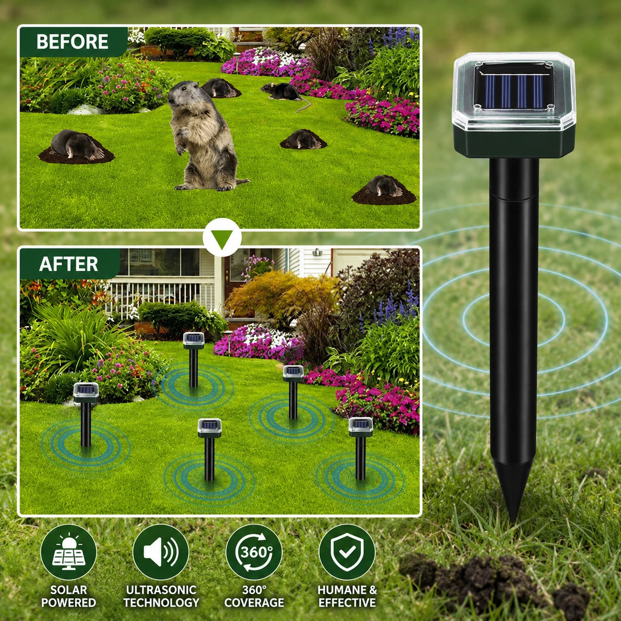 🌸Spring Sale 50% OFF☘️Solar Powered Waterproof Screw Mole Repellent
