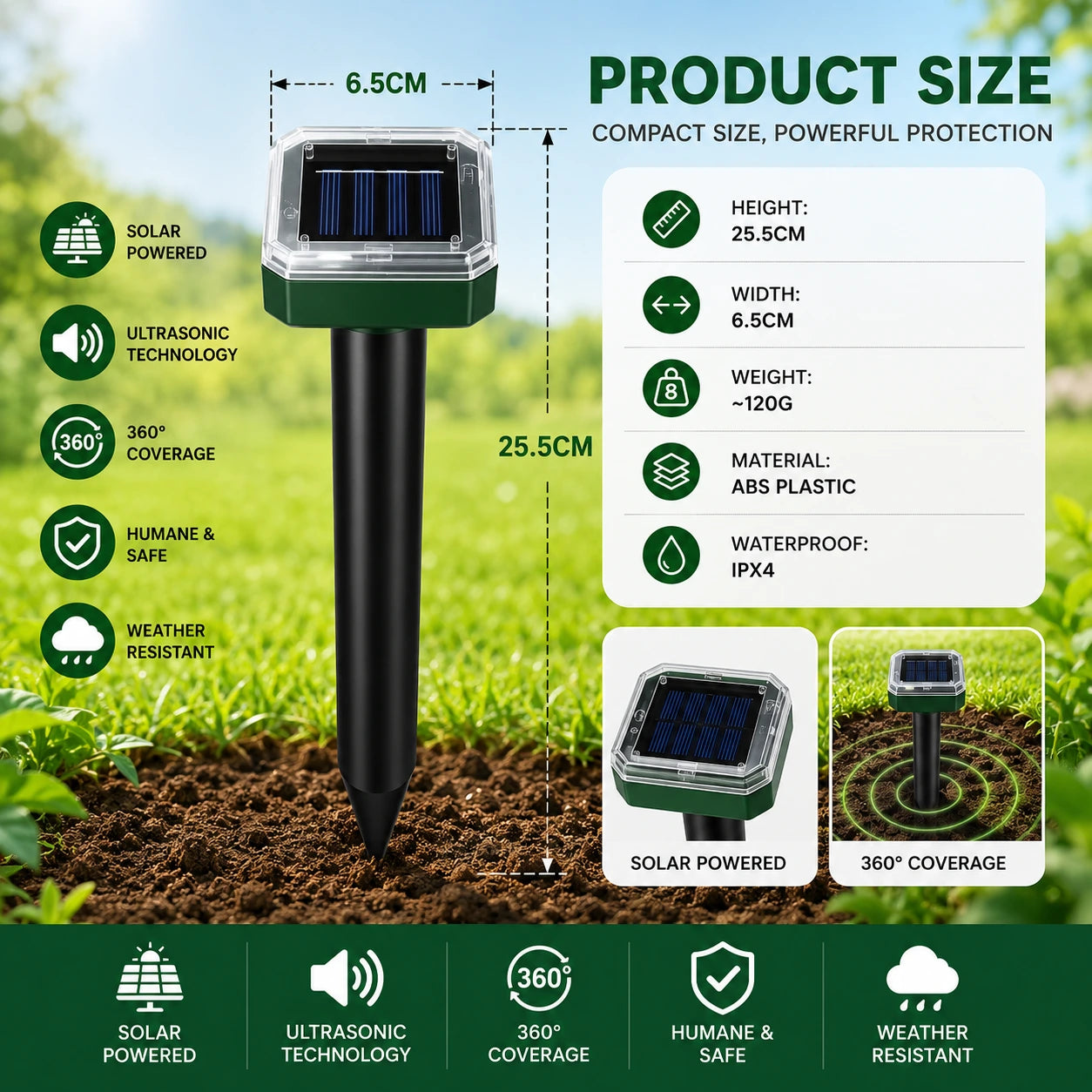 🌸Spring Sale 50% OFF☘️Solar Powered Waterproof Screw Mole Repellent