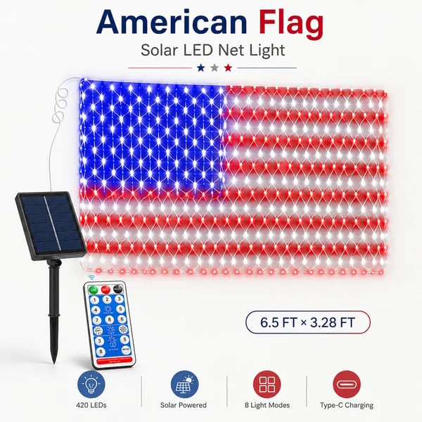 🔥50% Off Sale on July 4-----Solar American Flag Lights Outdoor