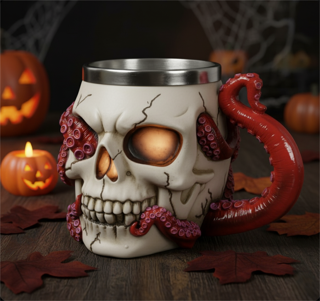 Gothic Octopus Tentacle Skull Stainless Steel Beer Mug & Goblet